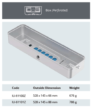 [IU-61100Z] Container base for model sterilization Plasma for endoscope - perforated - 528 x 145 x h mm (66 mm)