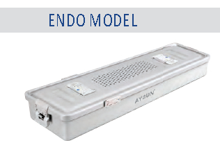 Container for perforated sterilization plasma model for endoscope and pierced gray cap - 535 x 160 x h mm