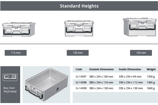 Container base for non -drilled sterilization of large dental model - 380 x 244 x h mm