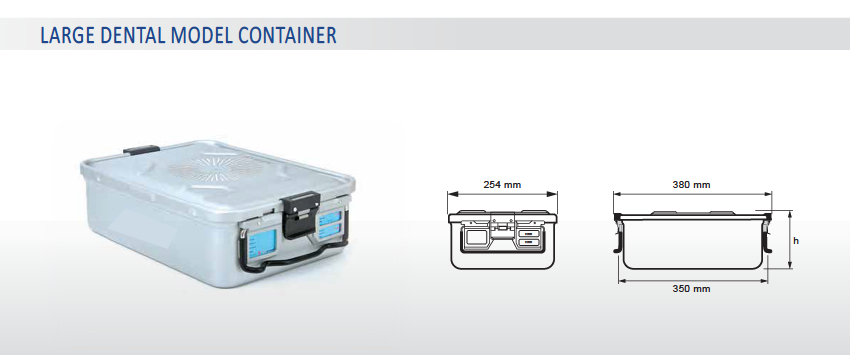 Contenedor para Esterilización No Perforado de Modelo Dental Grande y Tapa Perforada - 380 x 255 x H mm