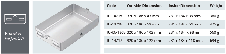 Container base for non -drilled sterilization of dental model - 320 x 186 x h mm