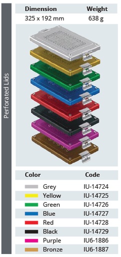 [IU-14727] Tapa Perforada de Modelo Dental para Contenedor de Esterilización - 325 x 192 mm (Azul)
