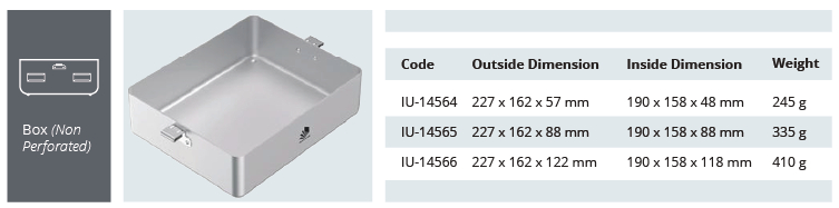 Base de Contenedor para Esterilización de Modelo Dental 1/2 - No Perforado - 227 x 162 x H mm