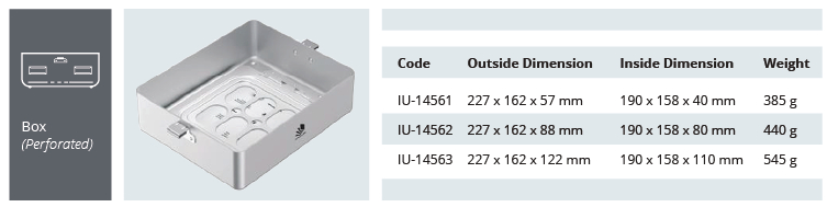 Base de Contenedor para Esterilización de Modelo Dental 1/2 - Perforado - 227 x 162 x H mm