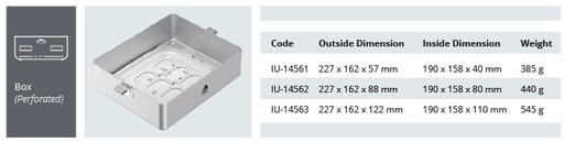 [IU-14561] Base de Contenedor para Esterilización de Modelo Dental 1/2 - Perforado - 227 x 162 x H mm (57 mm)