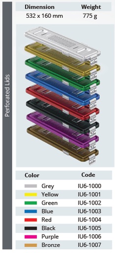 [IU6-1003] Tapa Perforada de Modelo Endo para Contenedor de Esterilización - 532 x 160 mm (Azul)