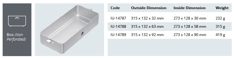 Container base for non -piercing sterilization of mini model - 315 x 132 x h mm