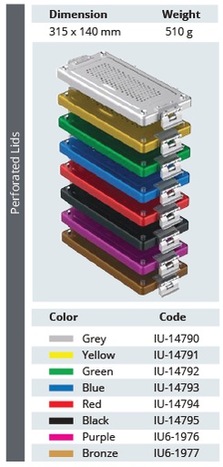[IU-14793] Tapa Perforada de Modelo Mini para Contenedor de Esterilización - 315 x 140 mm (Azul)