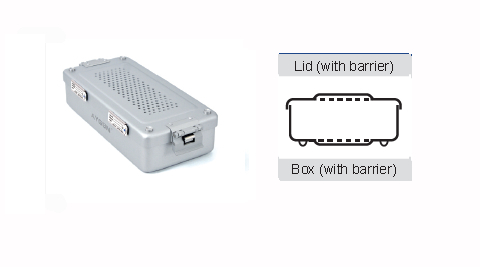 Container for sterilization with biological barrier of mini model and perforated lid - 315 x 142 x h mm