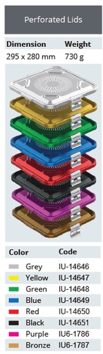 [IU-14649] Tapa Perforada de Modelo Plano para Contenedor de Esterilización - 295 x 280 mm (Azul)