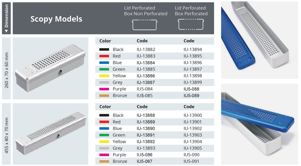 PERFORATED Sterilization Container with Scopy Model Perforated Cover