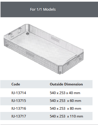 Perforated Stainless Steel Sterilization Tray without Lid for 1/1 Model - 540 x 253 x H mm