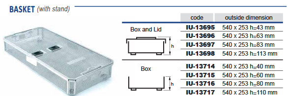 Perforated stainless steel sterilization basket with 1/1 - 546 x 259 x hm mm