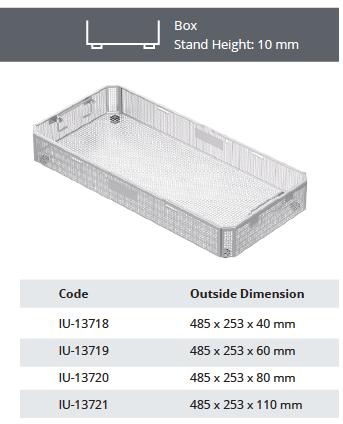 [IU-13719] Perforated Stainless Steel Sterilization Basket without Lid for 1/1 Model - 485 x 253 x H mm (60 mm)