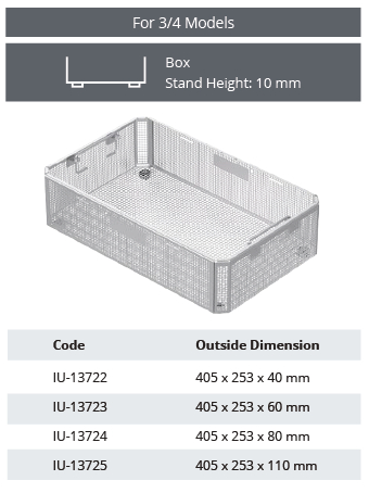 Cesta de Esterilización Perforada de Acero Inoxidable sin Tapa para Modelo 3/4 - 405 x 253 x H mm