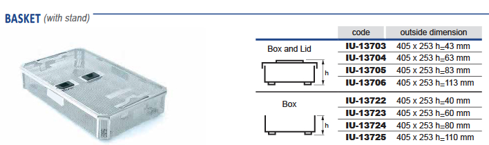 Cesta de Esterilización Perforada de Acero Inoxidable con Tapa para Modelo 3/4 - 411 x 259 x H mm