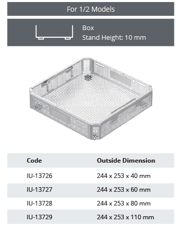 Cistella d'esterilització d'acer inoxidable perforada sense tapa per al model 1/2 - 244 x 253 x hm mm