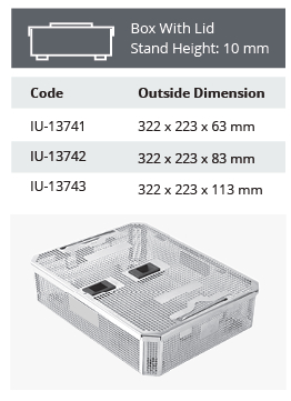 Perforated stainless steel sterilization basket with large dental model - 322 x 223 x h mm