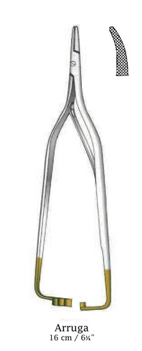 [IU-08795] Porta agujas Arruga - longitud = 16 cm / 6-1/4", curva, TC Gold