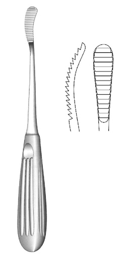 [IU-07131] Raspador para glabela Aufricht - longitud = 21 cm / 8-1/4", ancho = 32 x 9 mm, corte hacia adelante de un solo extremo