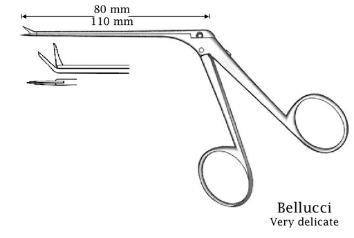 [IU-04576] Bellucci micro ear scissors, black finish, curved upwards - shaft length = 110 mm