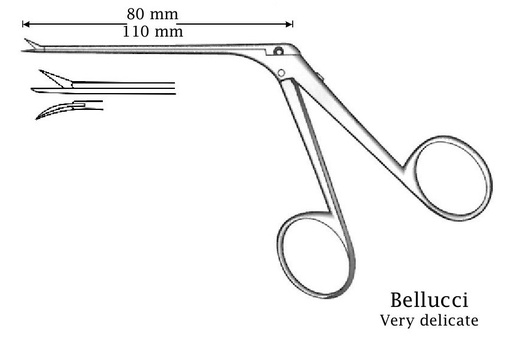 [IU-04583] Bellucci micro ear scissors, black finish, left - shaft length = 80 mm