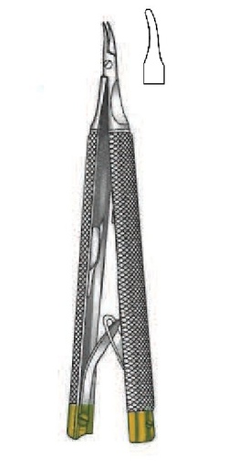 [IU-08801] Castroviejo Barraquer Needle Holder, curved, TC Gold - length = 12 cm / 4-3/4"