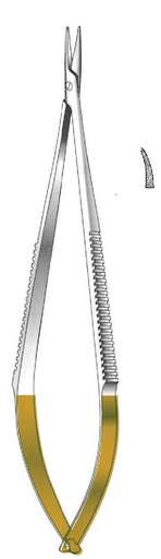 [IU-08761] Castroviejo Non-Locking Needle Holder, Serrated, Curved, TC Gold - length = 13.5 cm / 5-1/2"