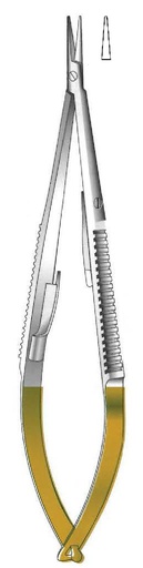 [IU-08743] Castroviejo Locking Needle Holder, smooth, straight point, TC Gold - length = 20 cm / 8"