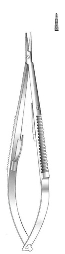 [IU-03436] Porta agujas Castroviejo con bloqueo, dentado, recta - longitud = 23 cm / 9"