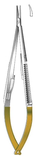 [IU-08748] Porta agujas Castroviejo con bloqueo, punta lisa, curva, TC Gold - longitud = 23 cm / 9"