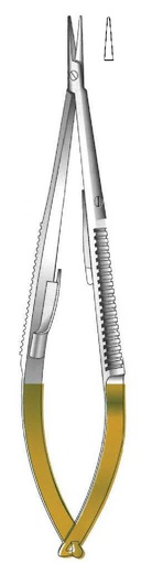 [IU-08744] Castroviejo Locking Needle Holder, Plain Point, Straight, TC Gold - length = 23 cm / 9"