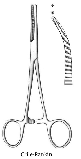 [IU-01030] Pinza para arteria Crile-Rankin, curva, dientes 1:2 - longitud = 18 cm / 7"