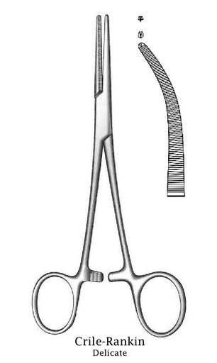 [IU-01036] Pinza para arteria Crile-Rankin, curva, delicada, dientes 1:2 - longitud = 18 cm / 7"