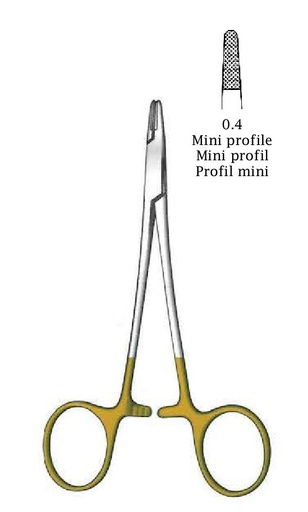 [IU-08619] DERF needle holder, fold = 0.4 mm, mini profile, Gold TC - length = 12 cm / 4-3 / 4 "