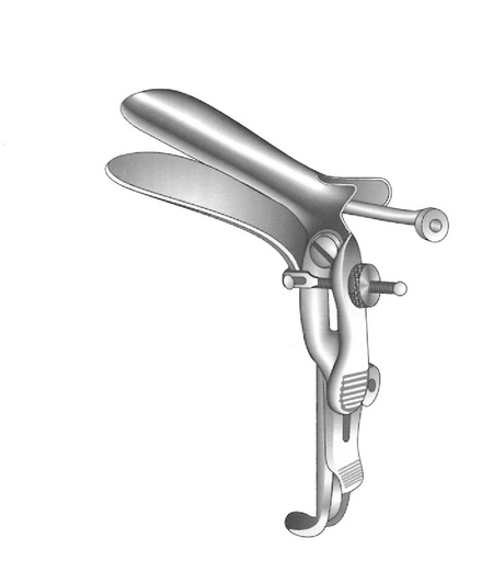 [IU-02180] Espéculo vaginal especial Grave, tubo de succión en la valva superior e inferior, lado derecho abierto