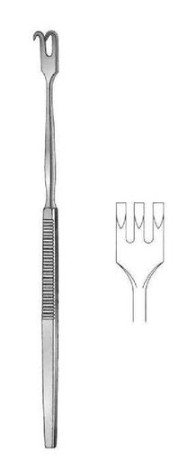 [IU-01174] Gancho retractor, afilado, 3 dientes