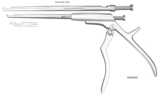 [IU-03549] Pinza para disco intervertebral, eje giratorio, corte hacia arriba, ancho = 2 mm - longitud del eje = 15 cm