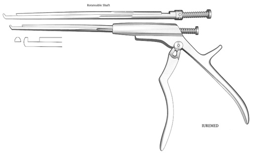 [IU-03558] Pinza para disco intervertebral, eje giratorio, corte hacia arriba, ancho = 5 mm - longitud del eje = 15 cm