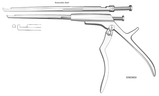 [IU-03556] Pinza para disco intervertebral, eje giratorio, corte hacia arriba, ancho = 4 mm - longitud del eje = 18 cm