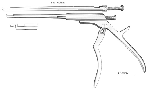 [IU-03557] Pinza para disco intervertebral, eje giratorio, corte hacia arriba, ancho = 4 mm - longitud del eje = 20 cm