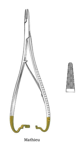 [IU-08701] Porta agujas Mathieu, perfil mini, TC Gold - longitud = 24 cm / 9-3/4"