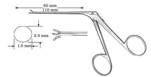 [IU-04528] Micro clamp for ear, left, diameter = 0.9 x 1.0 mm - Axis length = 110 mm