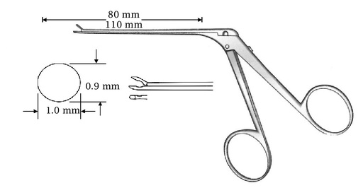 [IU-04516] Micro clamp for ear, straight, diameter = 0.9 x 1.0 mm - Axis length = 110 mm