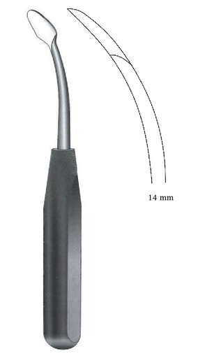 [IU-07920] Elevador para periostio con mango de ferrozell, 14 mm de ancho, curva