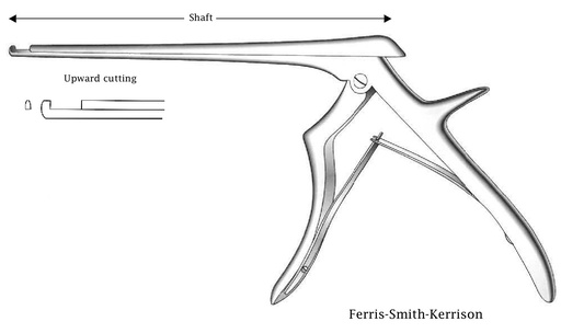 [IU-03492] Ferris-Smith-Kerrison intervertebral disc clamp, cutting cut, tip width = 1 mm-Axis length = 18 cm