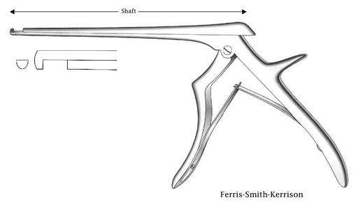 [IU-03519] Pinza para disco intervertebral Ferris-Smith-Kerrison, corte hacia abajo, ancho de punta = 4 mm - longitud del eje = 18 cm