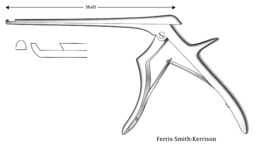 [IU-03540] Pinza para disco intervertebral Ferris-Smith-Kerrison, corte hacia adelante, ancho de punta = 5 mm - longitud del eje = 18 cm