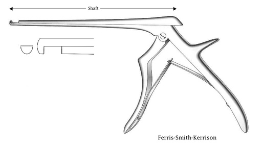 [IU-03525] Pinza para disco intervertebral Ferris-Smith-Kerrison, corte hacia abajo, ancho de punta = 6 mm - longitud del eje = 18 cm