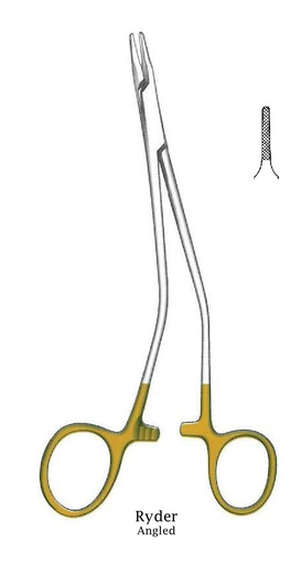 [IU-08725] Porta agujas Ryder, angulado, TC Gold - longitud = 13 cm / 5"